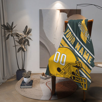 Personalized Football GREEN BAY  Custom Fans Add Name Number Blanket