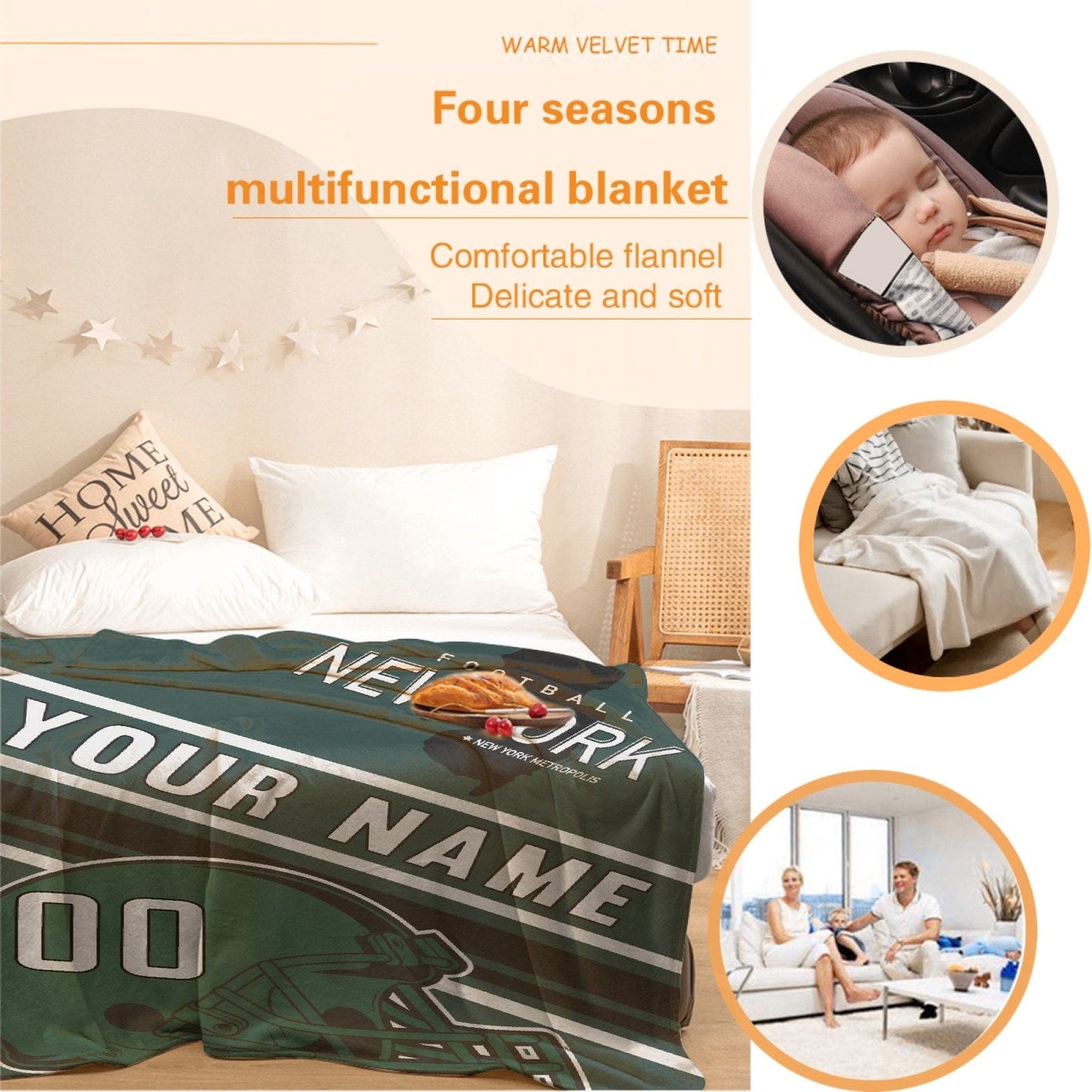 Personalized Football NEW YORK Custom Fans Add Name Number Blanket