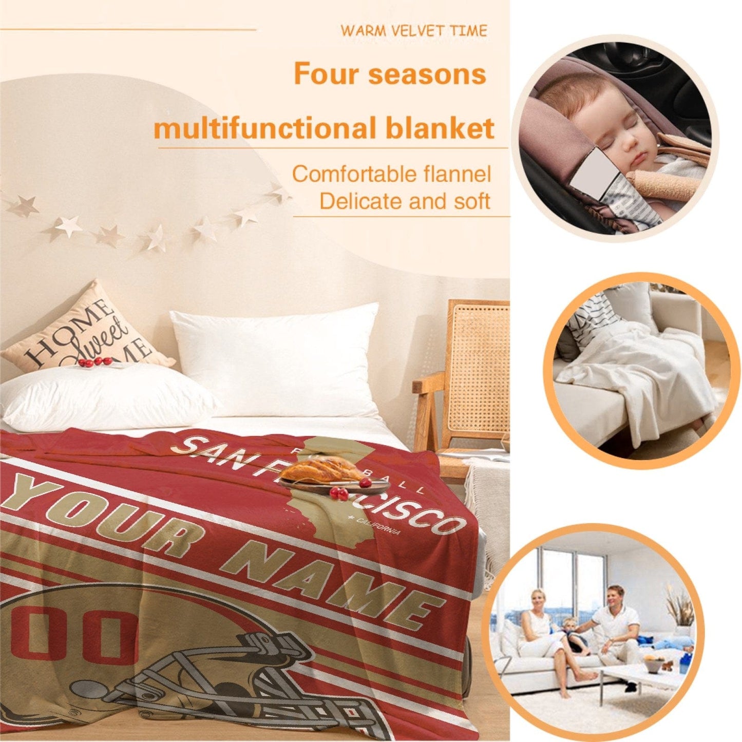 Personalized Football SAN FRANCISCO  Custom Fans Add Name Number Blanket