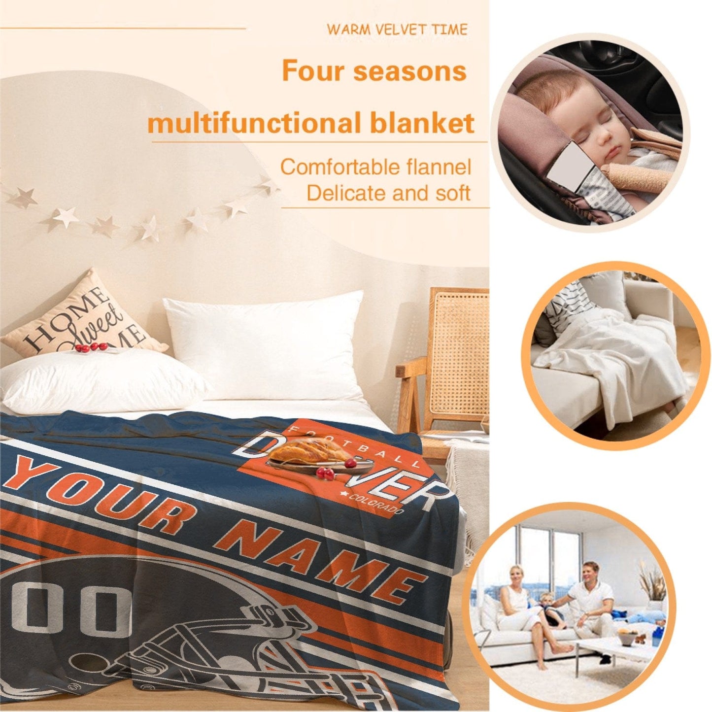 Personalized Football DENVER  Custom Fans Add Name Number Blanket