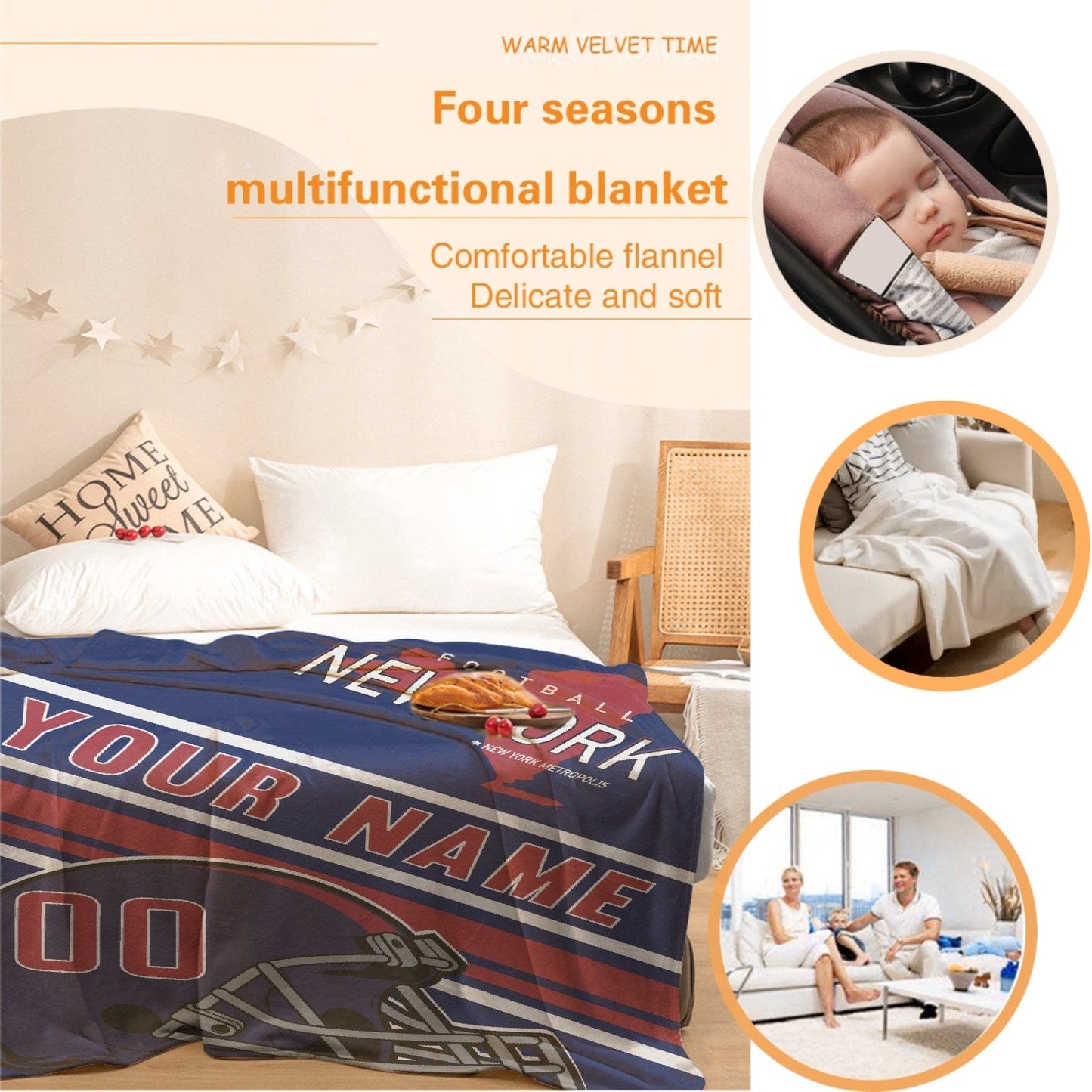 Personalized Football NEW YORK Custom Fans Add Name Number Blanket
