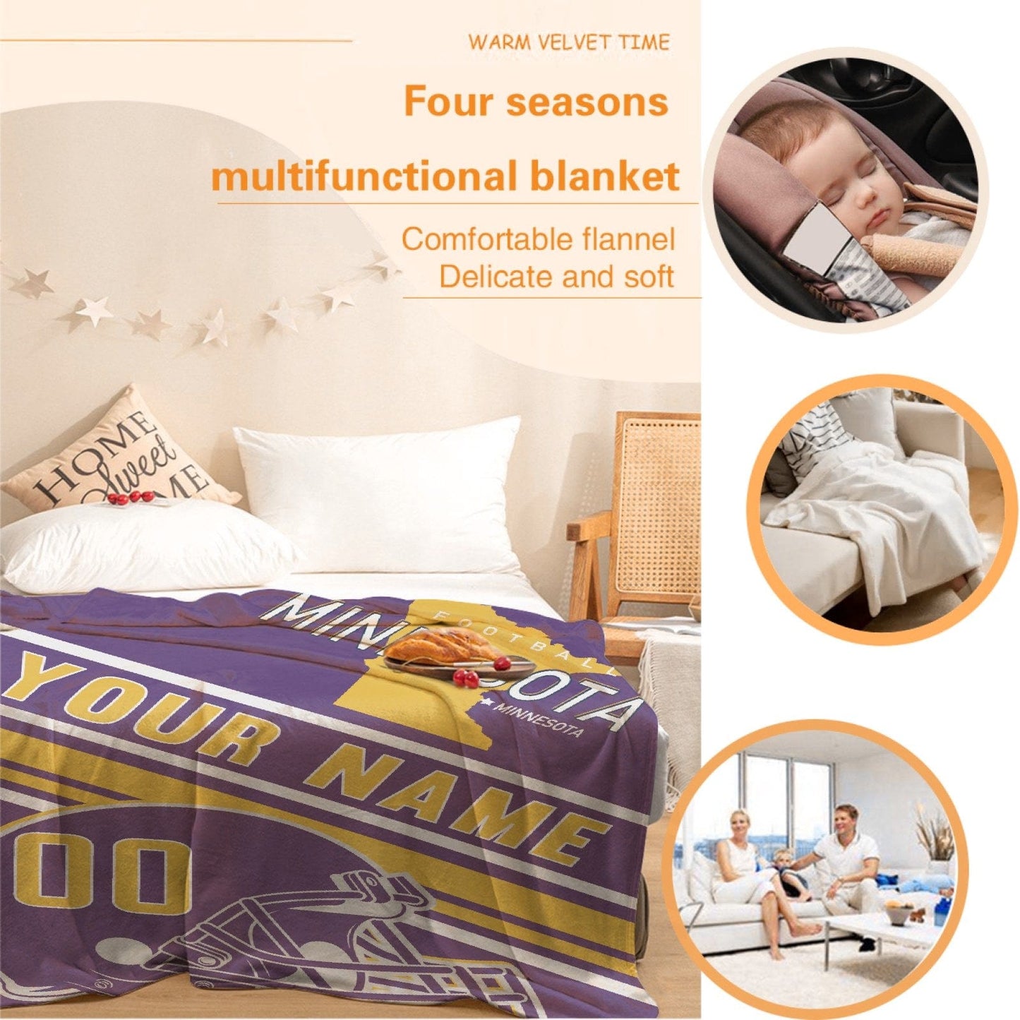 Personalized Football MInnesota Custom Fans Add Name Number Blanket