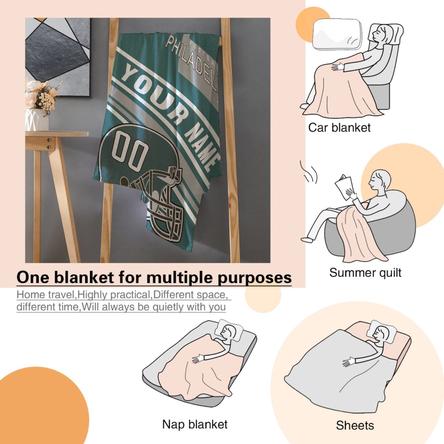 Personalized Football PHILADEL PHIA  Custom Fans Add Name Number Blanket