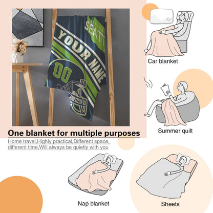 Personalized Football SEATTLE  Custom Fans Add Name Number Blanket