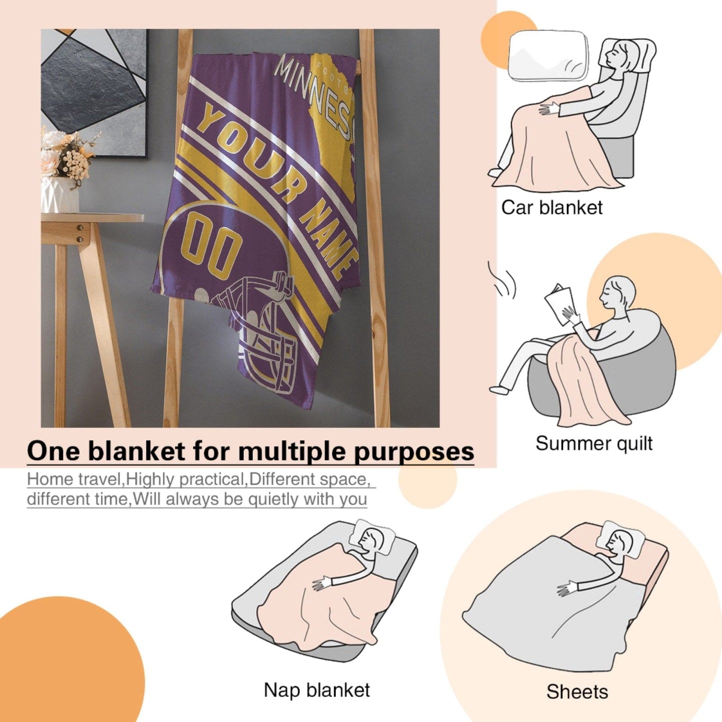 Personalized Football MInnesota Custom Fans Add Name Number Blanket