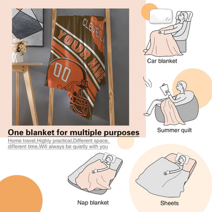 Personalized Football Cleveland City  Custom Fans Add Name Number Blanket