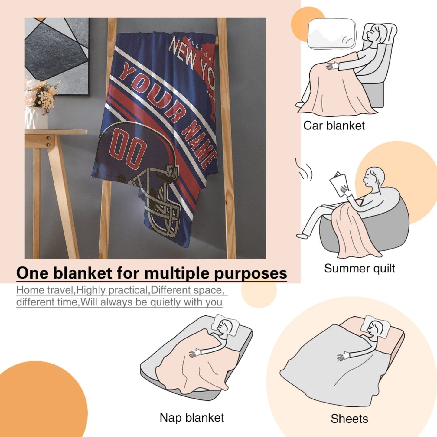 Personalized Football NEW YORK Custom Fans Add Name Number Blanket