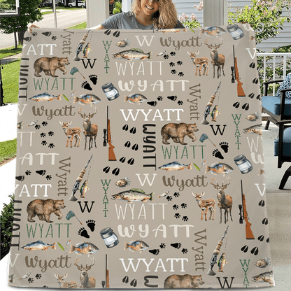 Personalized Hunting Fishing Blanket - Custom Hunting Baby Blanket- Hunting Baby Blanket - Personalized Name Blanket - Outdoors Bear Deer