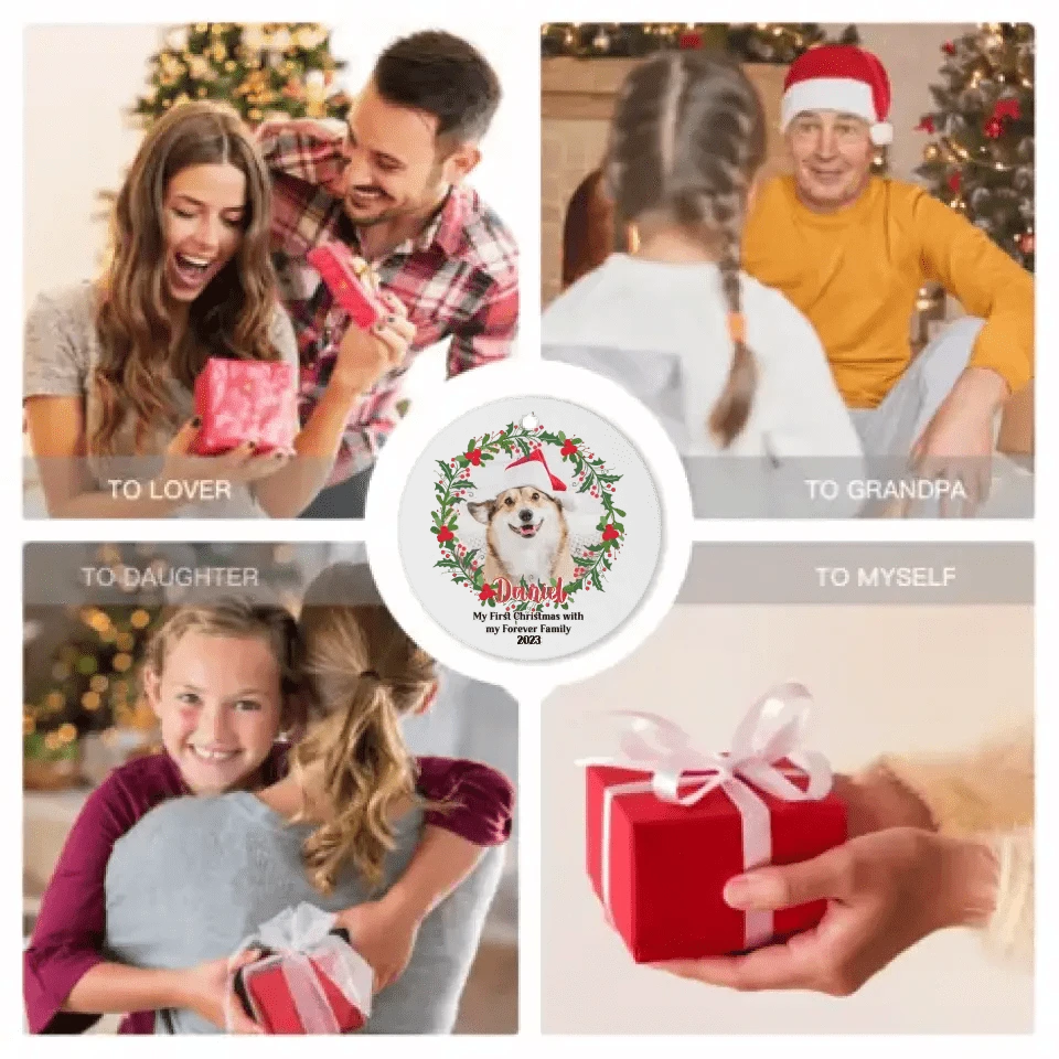 Personalized Photo Custom Round Shaped Christmas Ornament For Pet Lovers - My First Christmas With My Forever Family
