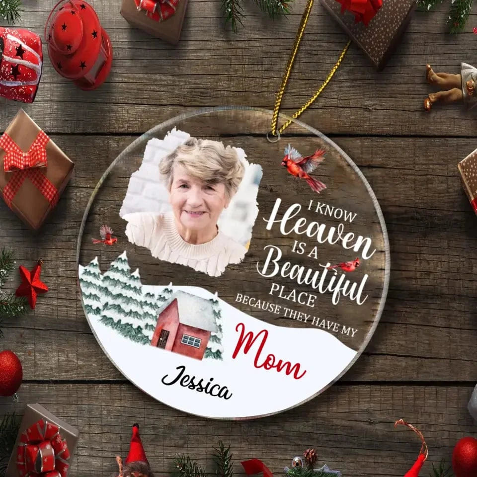 Personalized Memorial Photo - Red Farmhouse Christmas Acrylic Ornament
