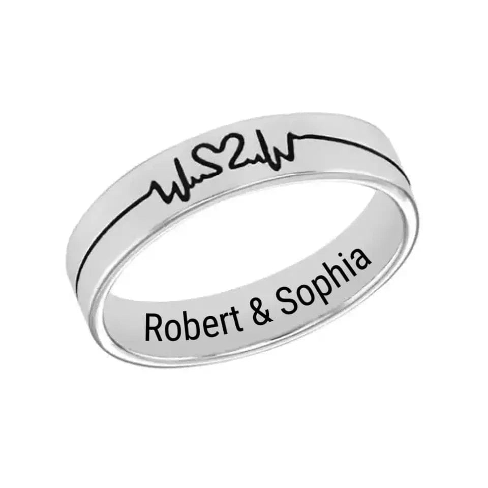 Personalized Text Heartbeat Ring For Couple