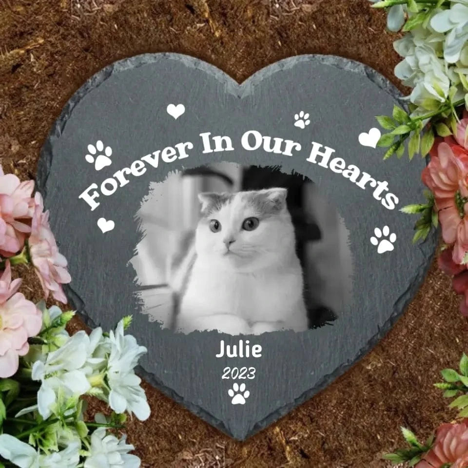 Personalized Photo Heart Shape Memorial Garden Stone - Forever In Our Hearts