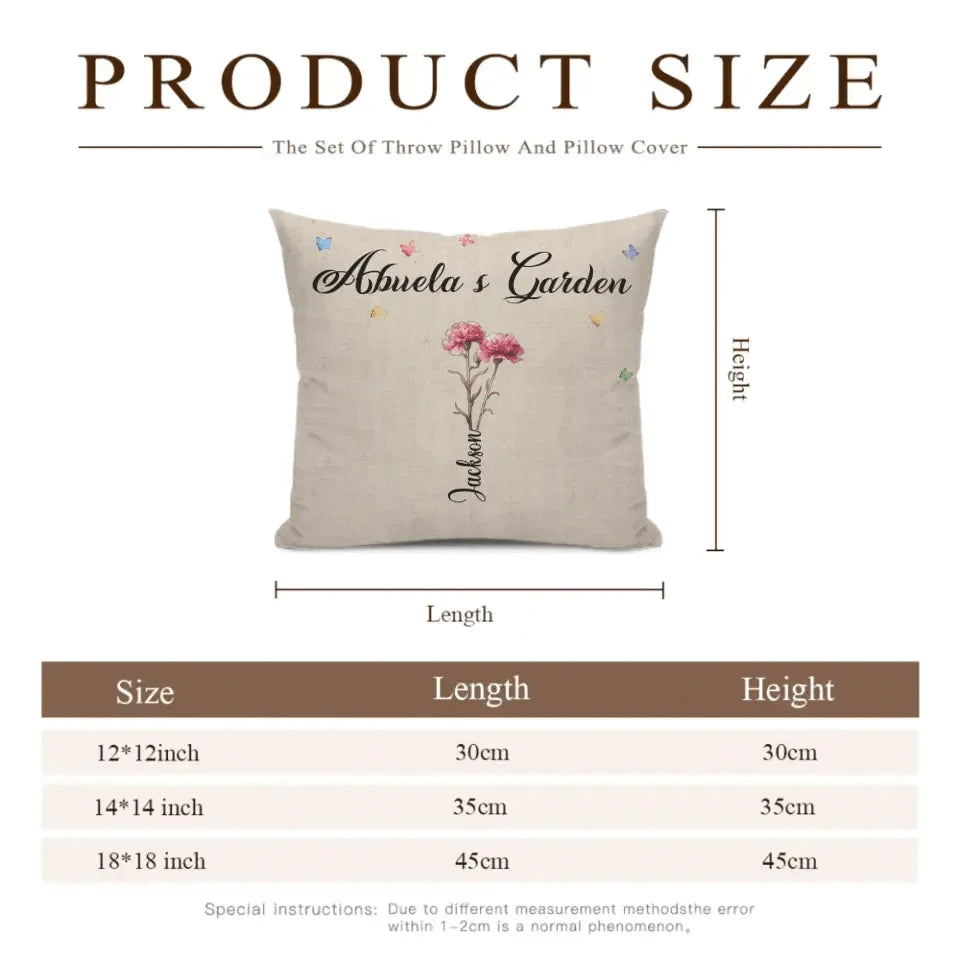 Family Personalized Custom Pillow - Grandma's Garden