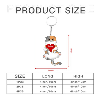 Fluffy Cat Holding Heart Personalized Acrylic Keychain