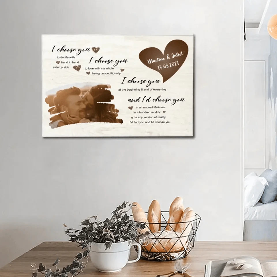 I Choose You To Do Life With Hand In Hand Side By Side - Personalized  Upload Photo Custom Landscape Canvas Wall Art