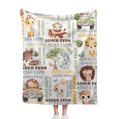 Personalized Baby Blanket for Boys Girls, Custom Name Blanket with Elephant