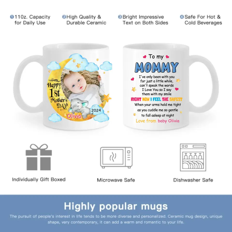 Personalized Custom First Mother's Day Elephant Photo Mug