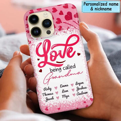 Love Is Being Called Grandma Pink Heart Grandma Nana With Kids Personalized Phone Case
