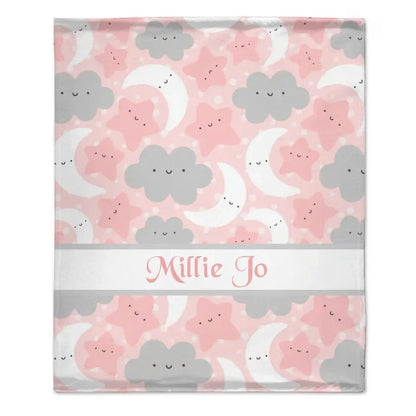 Personalized Pink Blue Moon Stars Clouds Baby Blanket