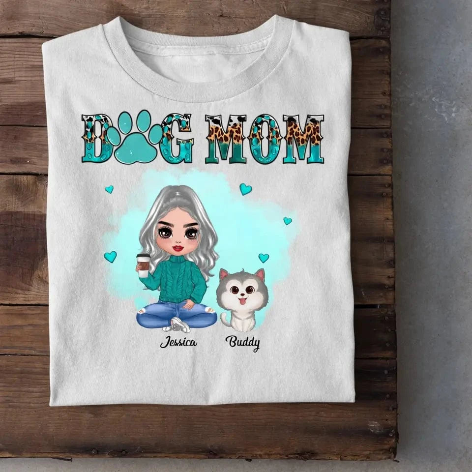 Watercolor Cute Dogs Teal And Leopard Dog Mom Personalized Shirt