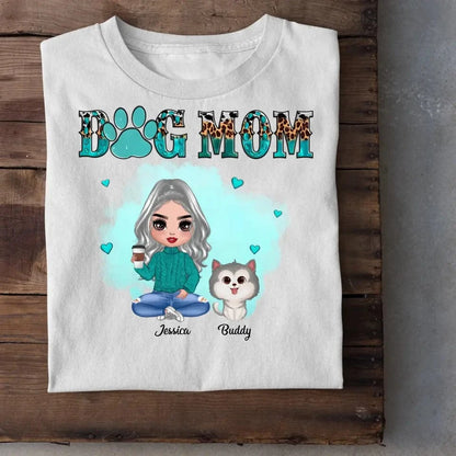 Watercolor Cute Dogs Teal And Leopard Dog Mom Personalized Shirt