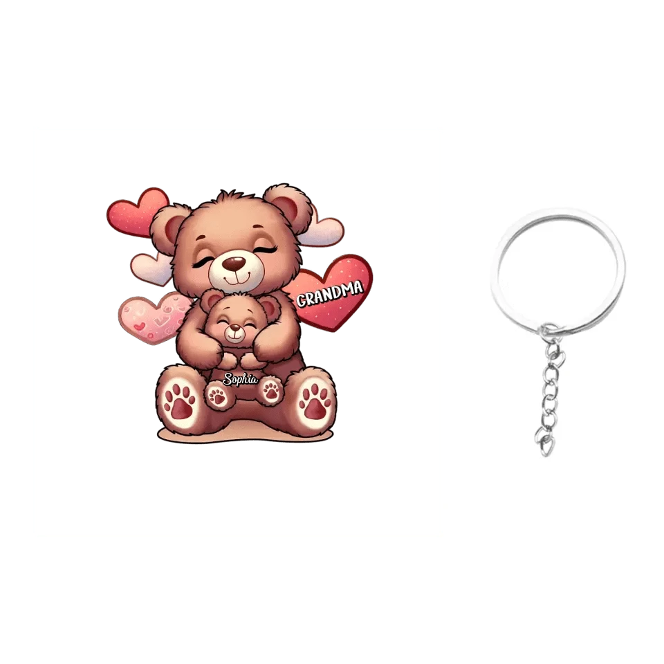 Cute Grandma Bear Mama Bear With Kids Personalized Acrylic Keychain