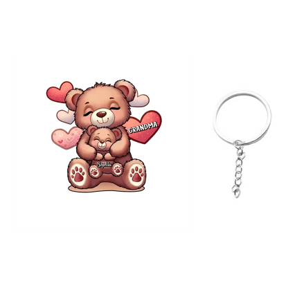 Cute Grandma Bear Mama Bear With Kids Personalized Acrylic Keychain