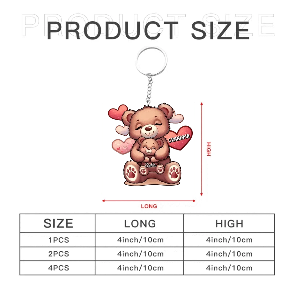 Cute Grandma Bear Mama Bear With Kids Personalized Acrylic Keychain