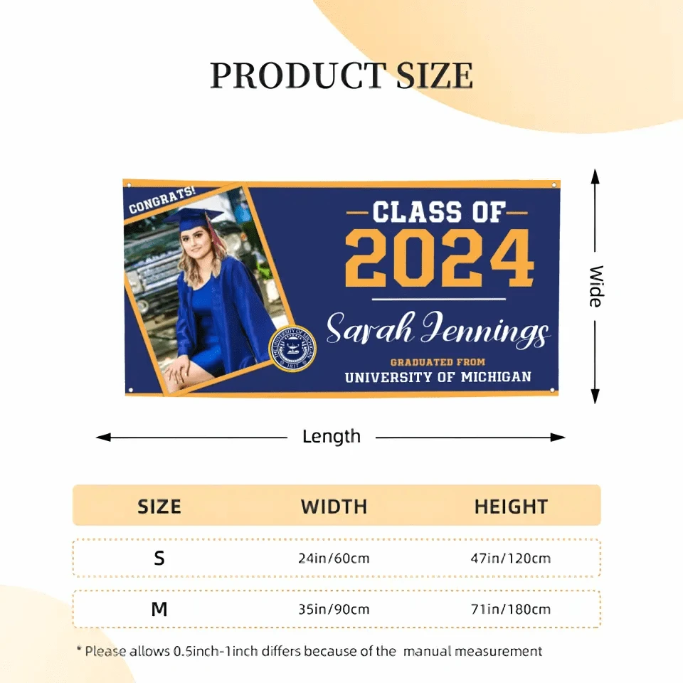 Class of 2024 Graduation Banner,  Personalized Graduation Gift, Graduation Party Decorations, Custom School And Photo