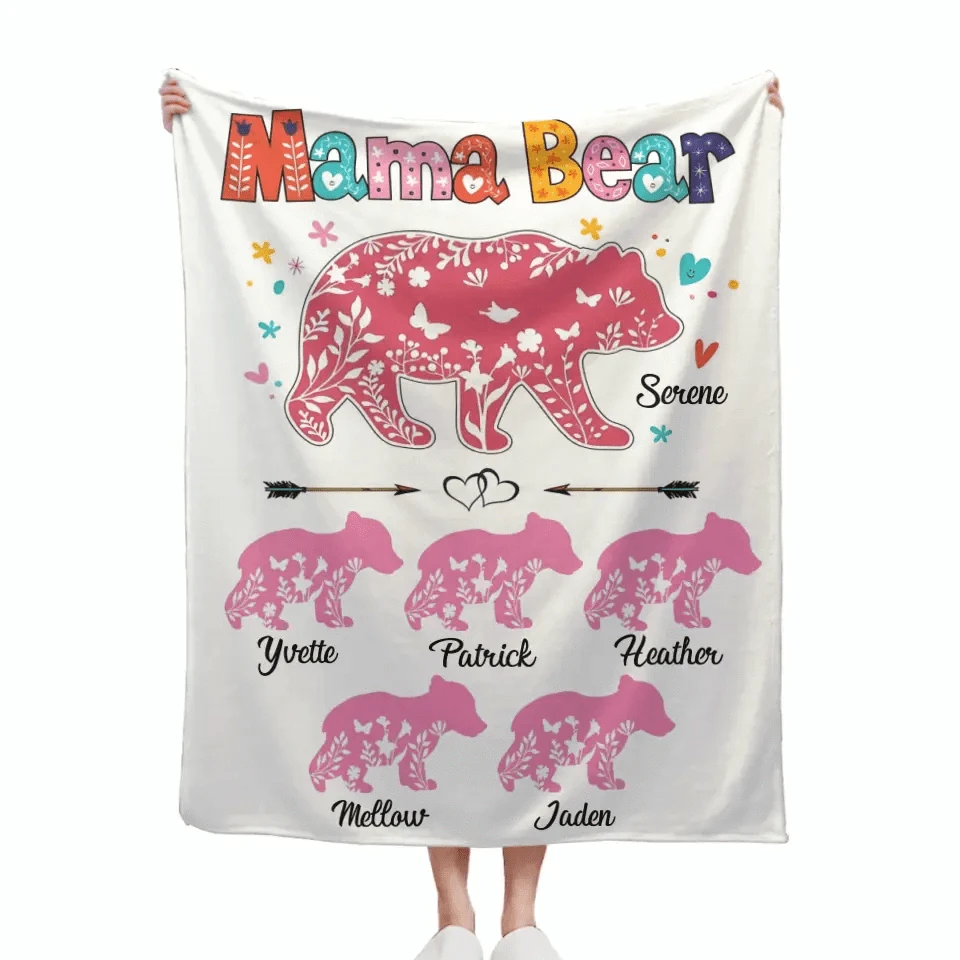Personalized Mama Bear Colorful Blanket - Best Gift For Mother