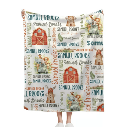 Personalized Baby Boy Safari Theme Swaddle Name Blanket