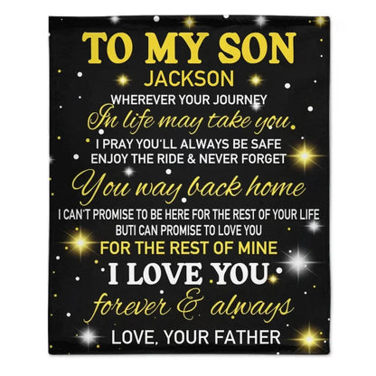 Custom to My Son Blanket from Mom or Dad, Personalized Name Gift Blanket for Boys