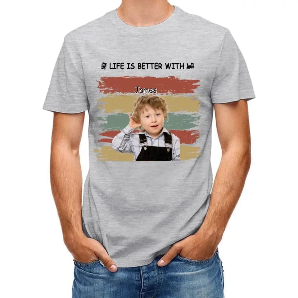 Personalized Custom Photo Unisex T-shirt - Life Is Better With Grandkids Pet