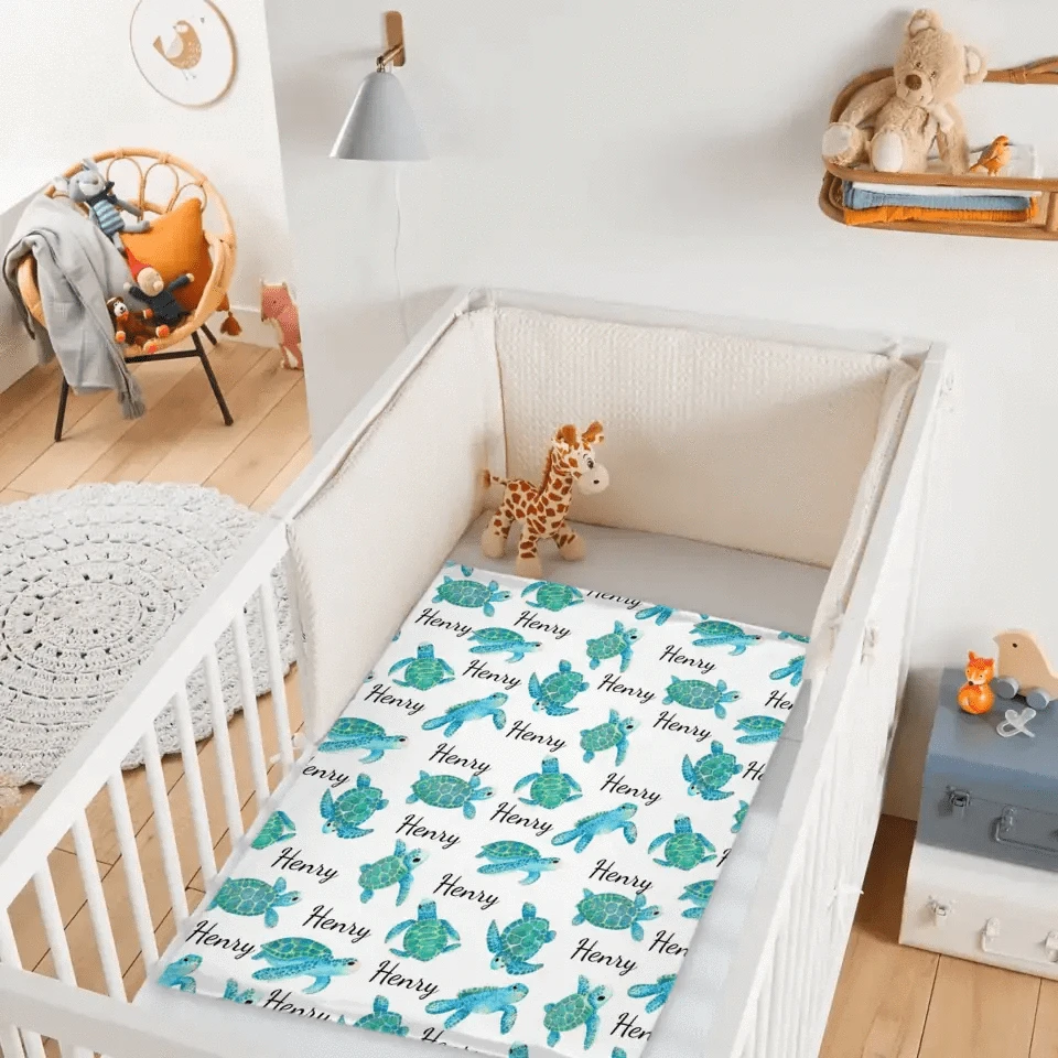 Personalized Blanket with Turtle, Custom Baby Name Blanket for Girl Boy