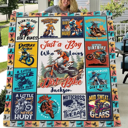 Personalized Dirt Bikes Blanket for Boys Kids Teens - Just a Boy Who Loves Dirt Bikes