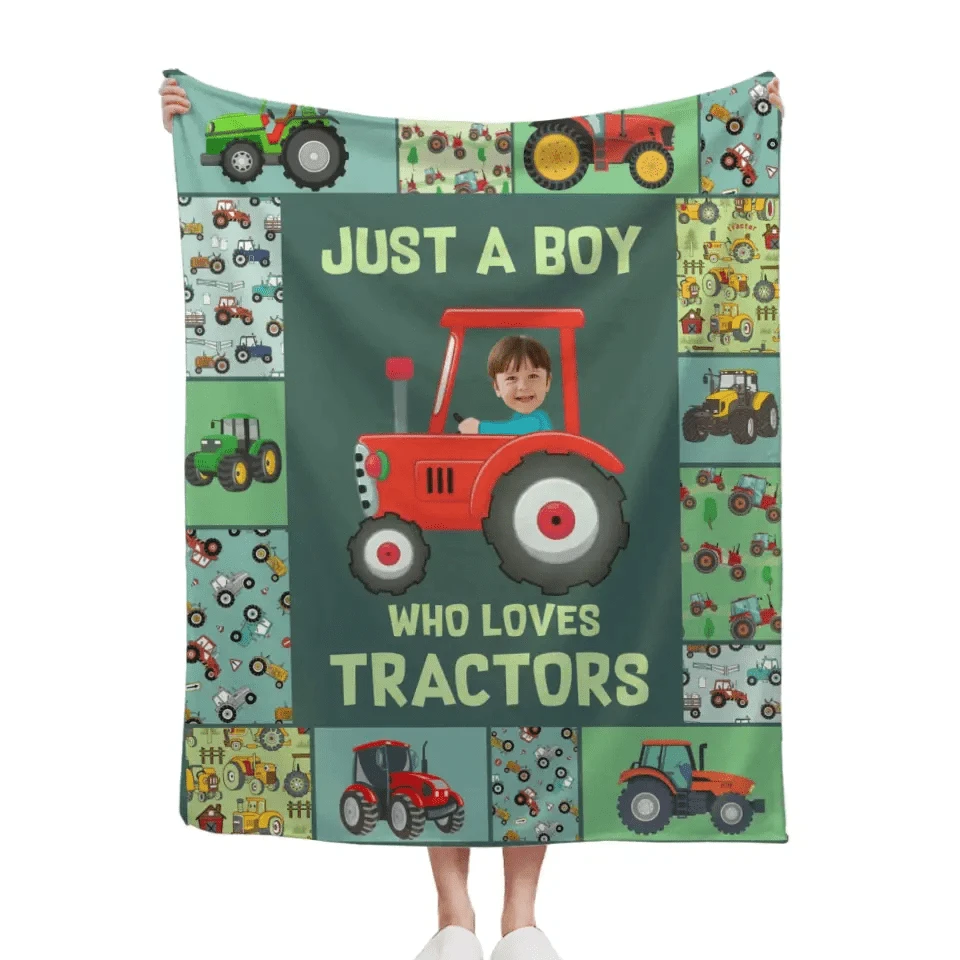 Personalized Custom Photo Blanket - Just A kid Who Loves Tractors