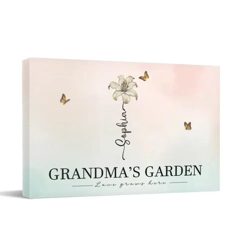 Personalized Canvas Wall Art - Grandma‘s Garden Love Grows Here, Beautiful Birth Month Flower Gift For Grandma Mom