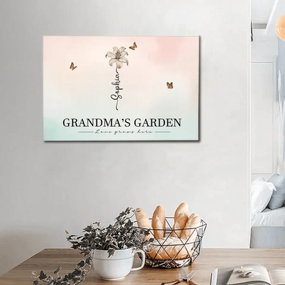 Personalized Canvas Wall Art - Grandma‘s Garden Love Grows Here, Beautiful Birth Month Flower Gift For Grandma Mom