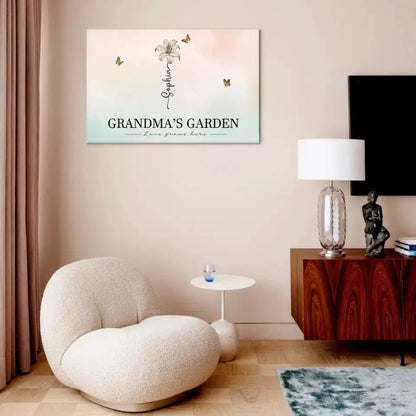 Personalized Canvas Wall Art - Grandma‘s Garden Love Grows Here, Beautiful Birth Month Flower Gift For Grandma Mom
