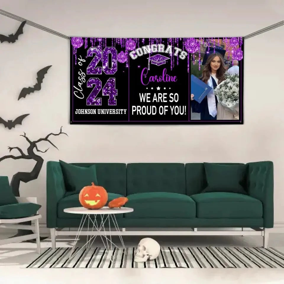 Personalized Congrats 2024 Graduate Disco Style Banner - Graduation Decor Gift