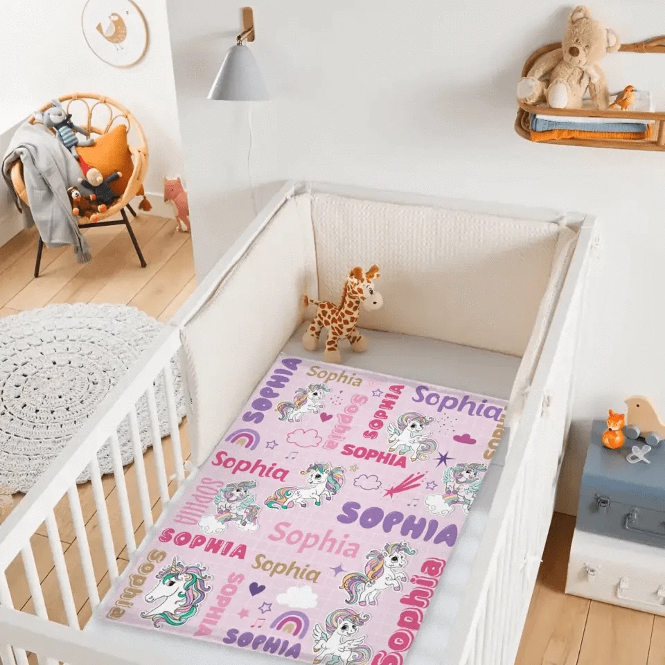 Personalized Custom Rainbow Unicorn Blankets for Kids - Gift for Girls Baby Birthday Shower Gift