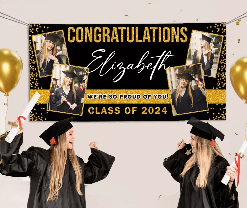Custom Photo Colorful Congrats Class 2024 Banner- Graduation Party Decorations