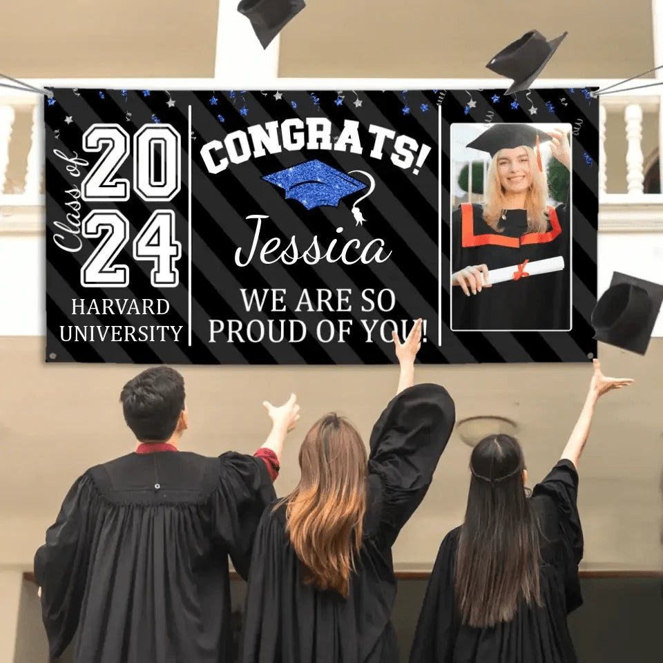 Custom Congrats Grad With Photo 3 Piece Set Graduation Banner, Graduation Gift