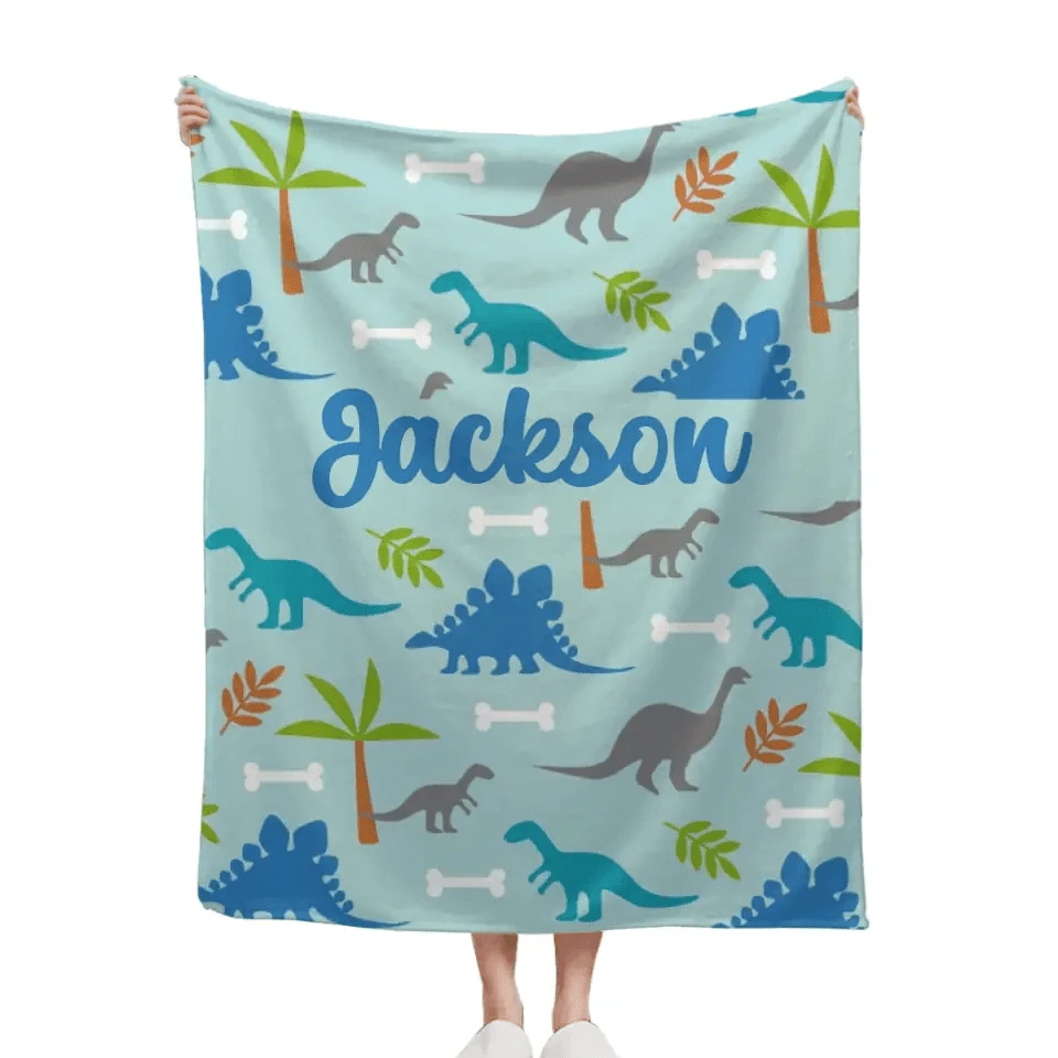 Personalized Watercolor Dinosaur Silhouette Name Blanket