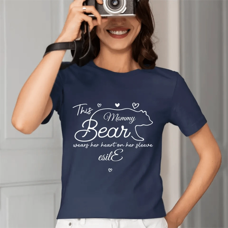 This mama bear prints her heart on clothing - Family Personalized Unisex T-Shirt, Gift for Mom