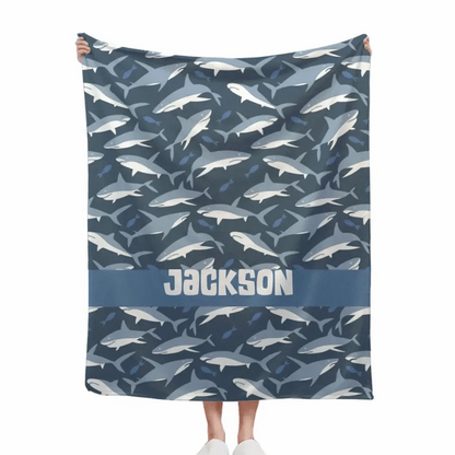 Nautical Shark Theme Personalized Name Custom Blanket - Gift For Children