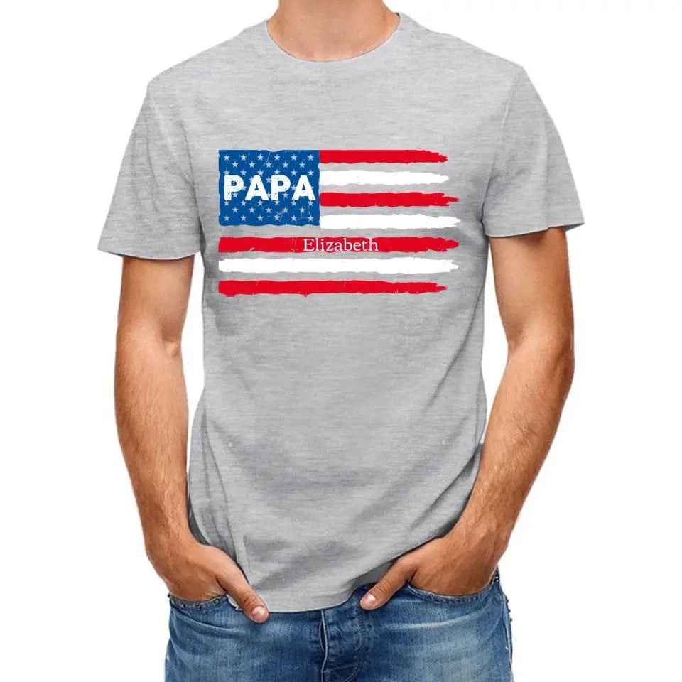 Customized PAPA Name Shirt - American Flag