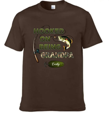 Hooked On Being Grandpa Fishing Camouflage Personalized Shirt -  Father's Day, Gift For Dad, Grandpa, Husband
