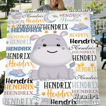 Customized Name Baby Hippopotamus Blanket For Boys Girls Babies