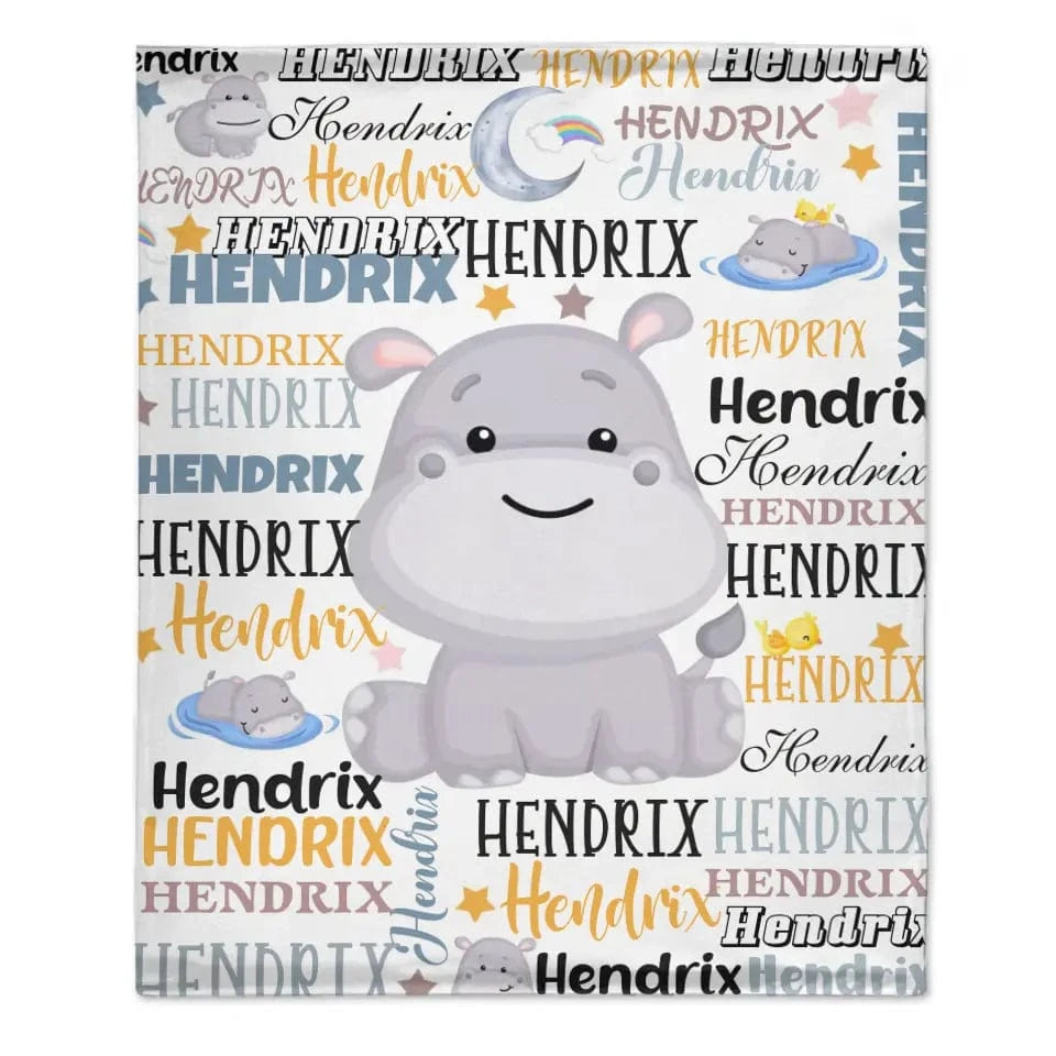 Customized Name Baby Hippopotamus Blanket For Boys Girls Babies